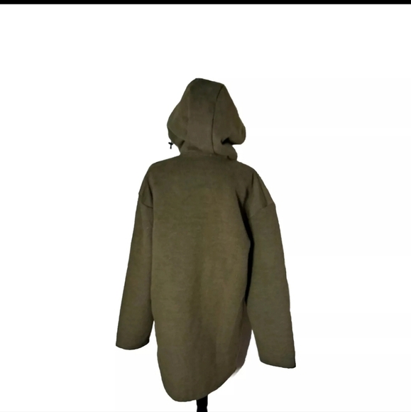 Olive Green Wool Blend Oversized Lace Up Hooded Tunic Size Small B32#Coats - Picture 2 of 8